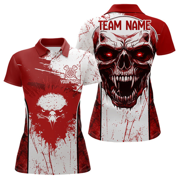 Maxcorners Personalized Eagle And Skull Grunge Red Dart Polo Shirts For Men, Dart Team Jerseys LM2007