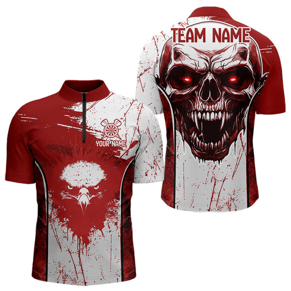 Maxcorners Personalized Eagle And Skull Grunge Red Dart Polo Shirts For Men, Dart Team Jerseys LM2007