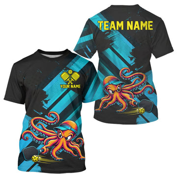 Maxcorners Personalized Blue Funny Pickleball Shirt Men Custom Angry Octopus Pickleball Team Jersey LM2709