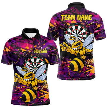 Maxcorners Funny Bee Darts Polo 14/-Zip Shirt For Men Personalized Angry Wasp Bee Dartboard Darts Team Jersey LM2709