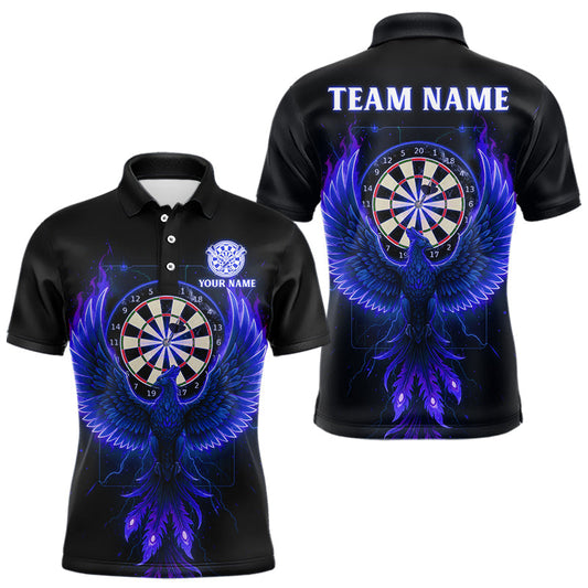 Maxcorners Custom Funny Flame Phoenix Blue Dartboard Dart Men Polo Jerseys Outfits Dart Shirts LM2603