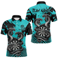 Maxcorners Black And Turquoise Multi Cobra Grunge Dartboard Custom Men Polo Darts Shirt Dart Gifts LM2011