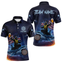 Maxcorners Funny Shark & Skull US Flag Dartboard Custom Men Polo Darts Shirt Dart Jersey LM2011