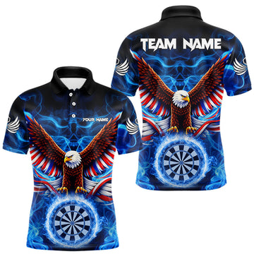 Maxcorners Blue Flames US Flag Eagle Freedom Darts Polo Shirt Personalized Patriotic Men Dart Team Jerseys LM2201