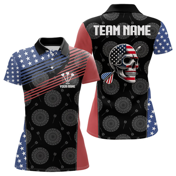 Maxcorners Personalized US Flag Skull Custom Patriotic Dart Shirts For Men, Dart Team Jerseys LM233