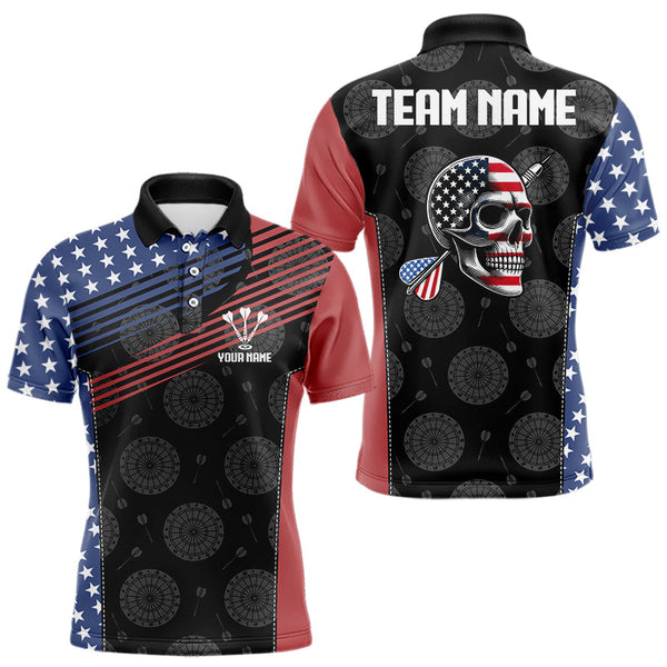 Maxcorners Personalized US Flag Skull Custom Patriotic Dart Shirts For Men, Dart Team Jerseys LM233