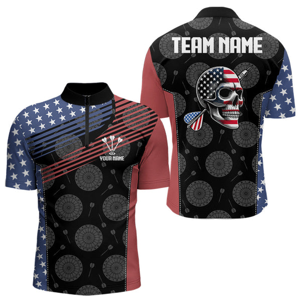Maxcorners Personalized US Flag Skull Custom Patriotic Dart Shirts For Men, Dart Team Jerseys LM233