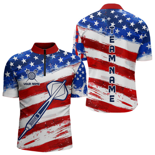 Maxcorners American Flag Custom Patriotic Dart Shirts For Men, Dart Team Jerseys