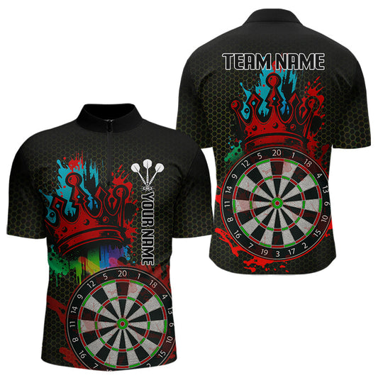 Maxcorners Multicolor Crown Dartboard Grunge Darts Shirt For Men - Custom Name & Team Jersey LM3006