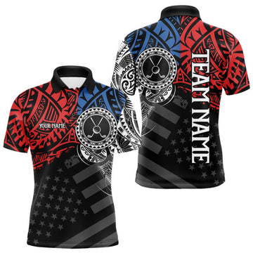 Maxcorners American Flag Golf Polo Shirt For Men Custom Red, Blue & White Tribal Golf Team Clothes LM2306