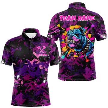 Maxcorners Purple Grunge Darts Shirt For Men Angry Bulldog Dartboard Team Jersey Custom Funny Dart Team Shirt LM2709