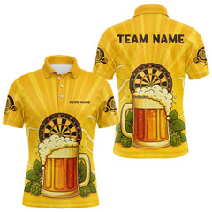 Maxcorners Funny Cheer Beer & Dartboard Barley Flowers Custom Men Polo Darts Shirt Dart Jersey LM2711