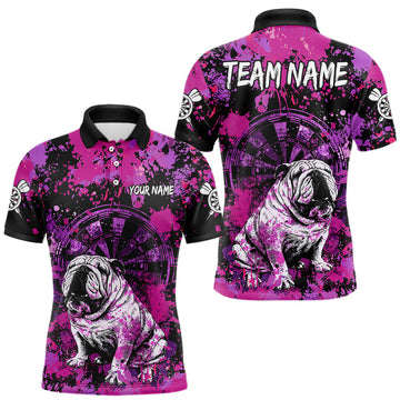 Maxcorners Custom Purple Splash Funny Bulldog Men Darts Polo League Shirts Splatter Dart Team Jerseys