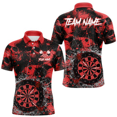 Maxcorners Red Grunge Skull Cracked Glass Dartboard Custom Men Darts Polo Shirts Dart Team Jerseys TU2212