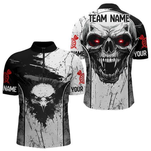 Maxcorners Personalized Eagle And Skull Grunge Style Dart Shirts For Men, Dart Team Jerseys