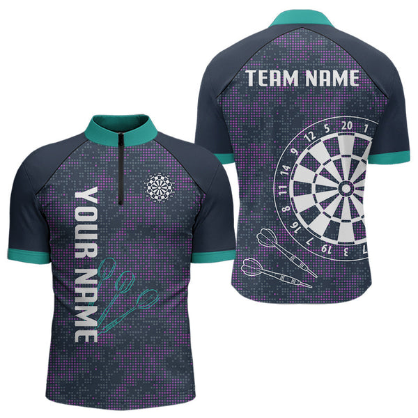 Maxcorners Purple Darts Shirt For Men With Dartboard And Arrows - Custom Team & Player Name LM1625
