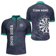 Maxcorners Purple Darts Shirt For Men With Dartboard And Arrows - Custom Team & Player Name LM1625