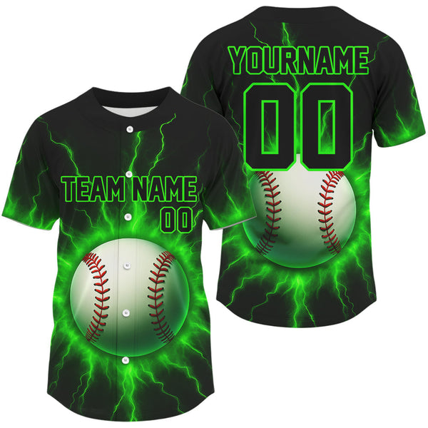 Maxcorners Custom Black And Lightning Green Baseball Ball Shirt For Men Baseball Tournament Jerseys LM2509