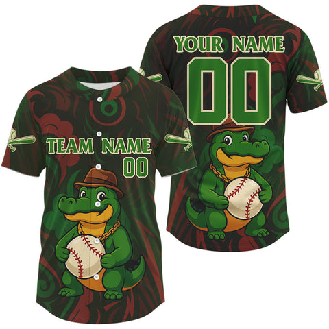 Maxcorners Custom Red And Green Crocodile Funny Baseball Shirt For Men Baseball Tournament Jerseys LM2509