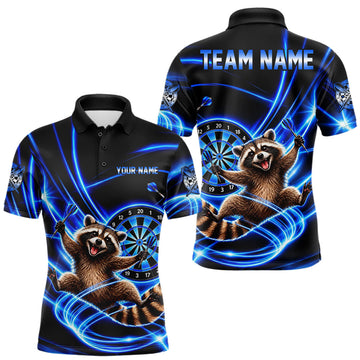 Maxcorners Funny Cute Raccoon Darts Polo 1/4-Zip Shirt Custom Blue Neon Glow Darts Apparel Gift For Men