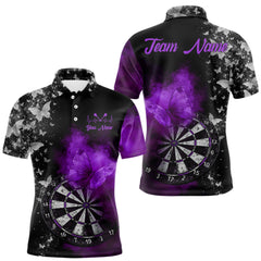 Maxcorners Custom Silver Butterfly Purple Smoking Grunge Dartboard Men Darts Polo Shirts Dart Jerseys TU2212