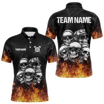 Maxcorners Personalized Fire Flame And Skulls Dart Shirts For Men, Custom Dart Team Jerseys