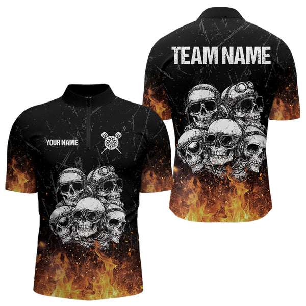 Maxcorners Personalized Fire Flame And Skulls Dart Shirts For Men, Custom Dart Team Jerseys