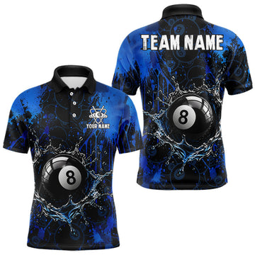 Maxcorners Watering 8 Ball Pool Billiard Shirts For Men Personalized Blue Splatter Billiard Team Jersey LM2704