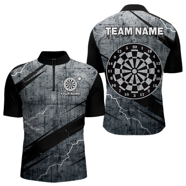 Maxcorners Grey Grunge Dartboard Darts Team Shirt - Custom Name - Men’s Darts Jersey LM1625