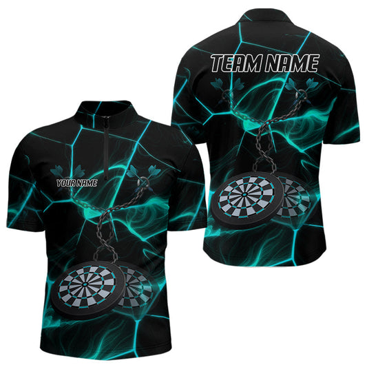 Maxcorners Flame Dartboard & Chains Darts Shirt For Men - Custom Name & Team Jersey | Opt2 - Turquoise LM3006