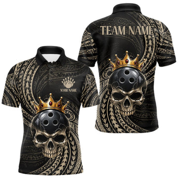 Maxcorners Beige Tribal Skull Bowling Ball Shirts For Men Custom Gold Crown Skull Bowling Team Jersey LM2709