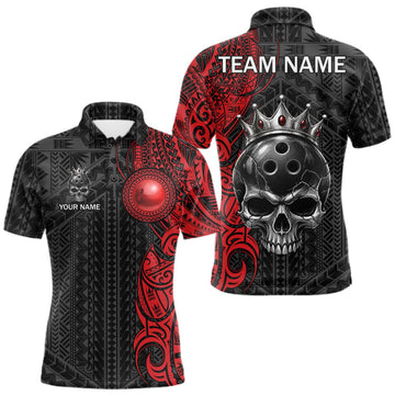 Maxcorners Black And Red Tribal Skull Bowling Ball Shirts For Men Custom Crown Skull Bowling Team Jersey LM2709