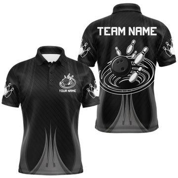 Maxcorners Black And White Bowling Polo & Quarter-Zip Shirt For Men Personalized Bowling Team Attire LM2709