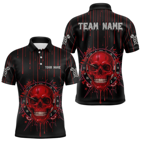 Maxcorners Custom Red Dripping Horror Skull Dartboard Dart Men Polo Jerseys Dart Team Shirts MT2510