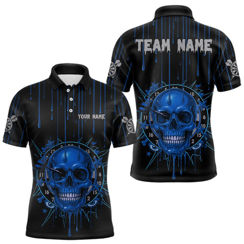 Maxcorners Custom Blue Dripping Horror Skull Dartboard Dart Men Polo Jerseys Dart Team Shirts MT2510