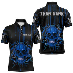 Maxcorners Custom Blue Dripping Horror Skull Dartboard Dart Men Polo Jerseys Dart Team Shirts MT2510