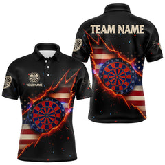 Maxcorners Fire American Flag Darts Polo Shirt For Men Custom Name & Team Patriotic Dart League Shirt LM2711