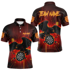 Maxcorners Red Flaming Eagle Dartboard Men Darts Polo Shirt Custom Name & Team Dart League Shirt LM2711