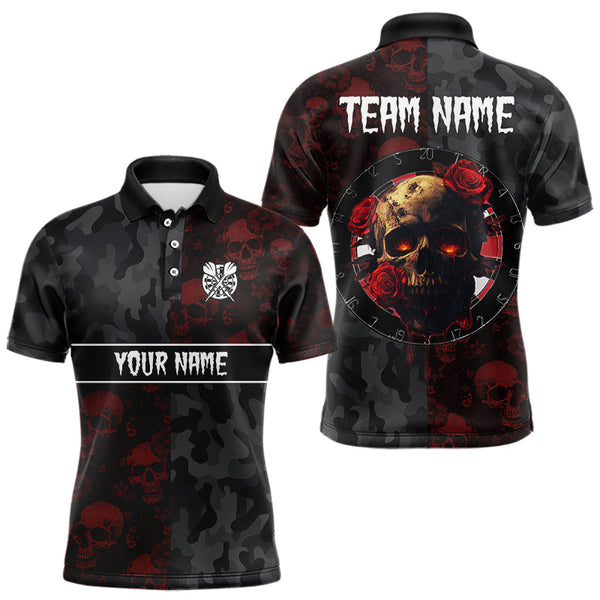 Maxcorners Red Rose Skulls And Dartboard Style Dart Shirts For Men, Custom Dart Jerseys LM243