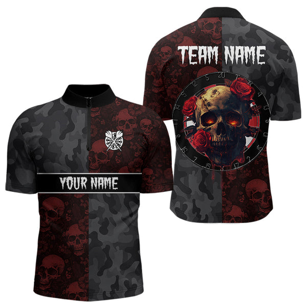 Maxcorners Red Rose Skulls And Dartboard Style Dart Shirts For Men, Custom Dart Jerseys LM243