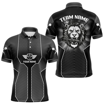 Maxcorners Dart Arrow & Lion Head Black Darts Shirt For Men - Custom Team & Player Name LM1625