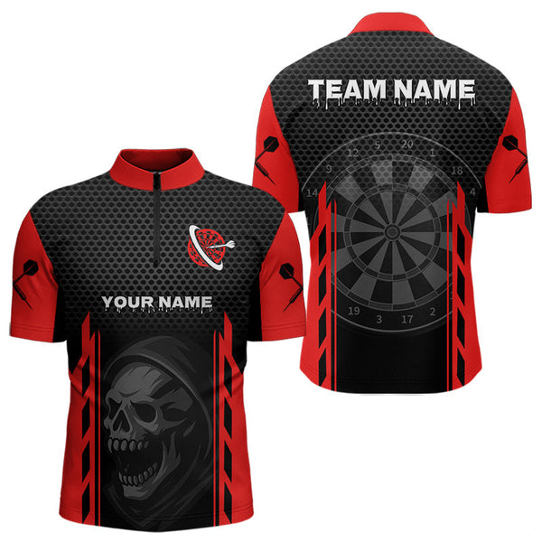 Maxcorners Black & Red Grim Reaper Dartboard Darts Shirt For Men - Custom Team NamE LM1625