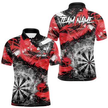 Maxcorners Red & Grey Smokes Dartboard Custom Men Darts Polo Shirts Grunge Dart League Jerseys LM2512