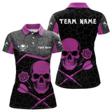 Maxcorners Purple Roses Skull & Black Cracked Pattern Darts Shirt For Men - Custom Team Name LM1625
