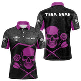 Maxcorners Purple Roses Skull & Black Cracked Pattern Darts Shirt For Men - Custom Team Name LM1625
