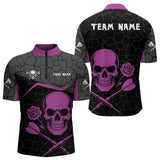 Maxcorners Purple Roses Skull & Black Cracked Pattern Darts Shirt For Men - Custom Team Name LM1625
