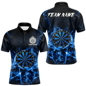 Maxcorners Custom Thunder Lightning Dartboard Men Dart Polo & 1/4-Zip Shirt, Gifts For Dart Players | Blue LM2405