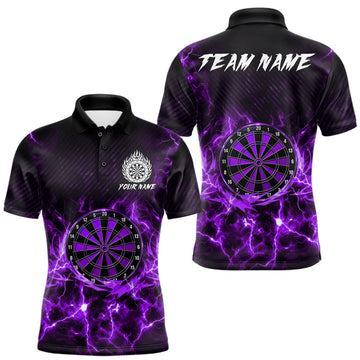 Maxcorners Custom Thunder Lightning Dartboard Men Dart Polo & 1/4-Zip Shirt, Gifts For Dart Players | Purple LM2405