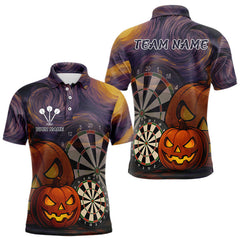 Maxcorners Pumpkin Dartboard 3D Custom Halloween Funny Darts Polo Jerseys For Men, Darts Shirt LM2707