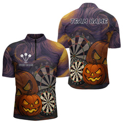 Maxcorners Pumpkin Dartboard 3D Custom Halloween Funny Darts Polo Jerseys For Men, Darts Shirt LM2707